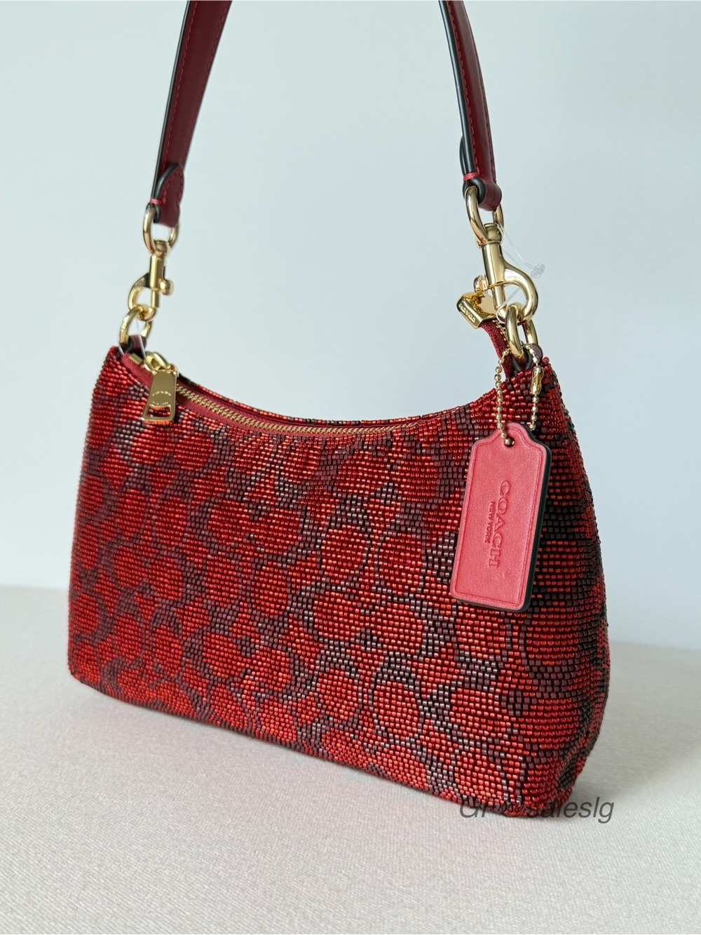 NWT Coach Teri Shoulder Bag With Chain
Signature Beaded Satin Crimson Red CET14 - Picture 4 of 15